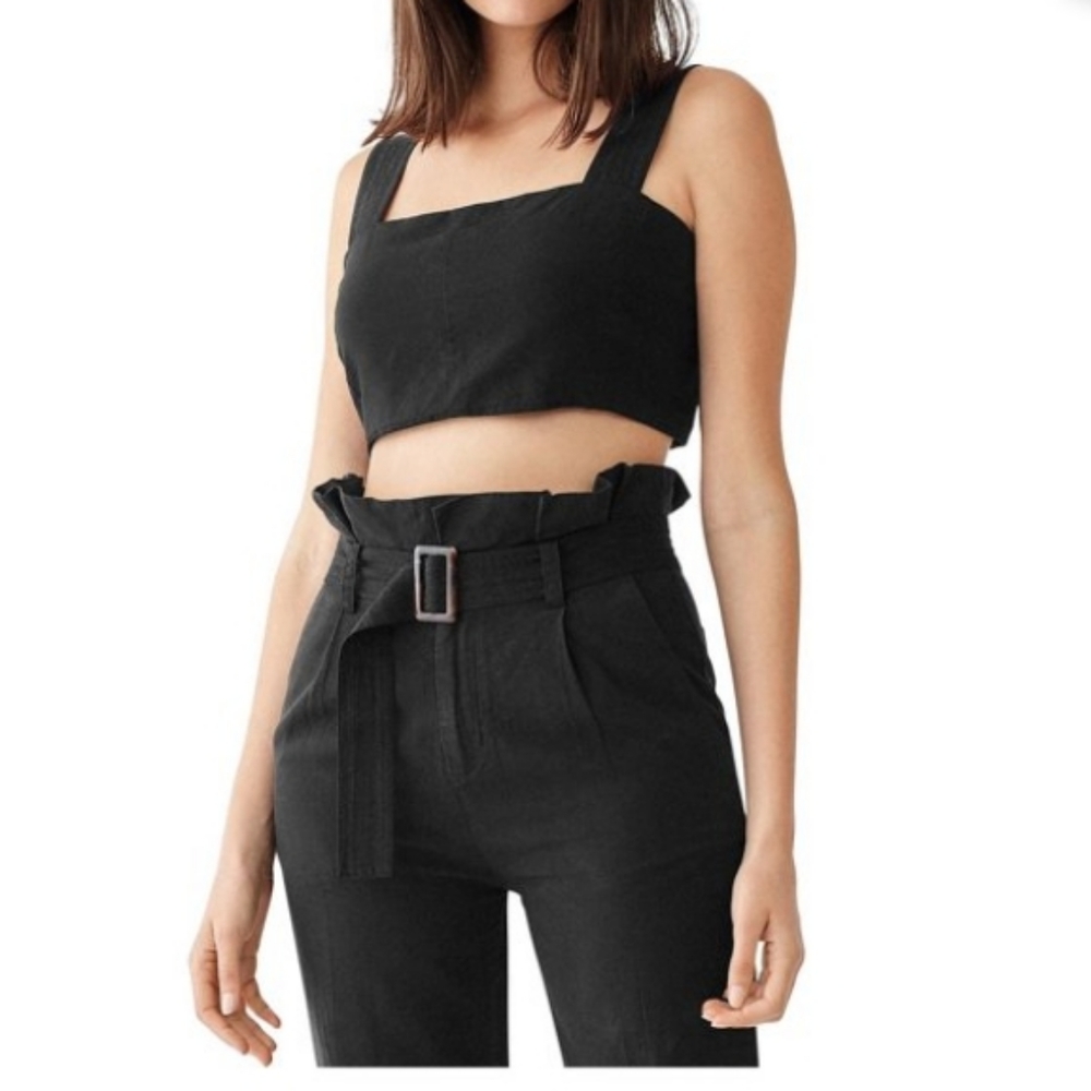 NWT DL1961 WOME S ZARDA LINEN BLEND PANEL CROP TOP BLACK SIZE L